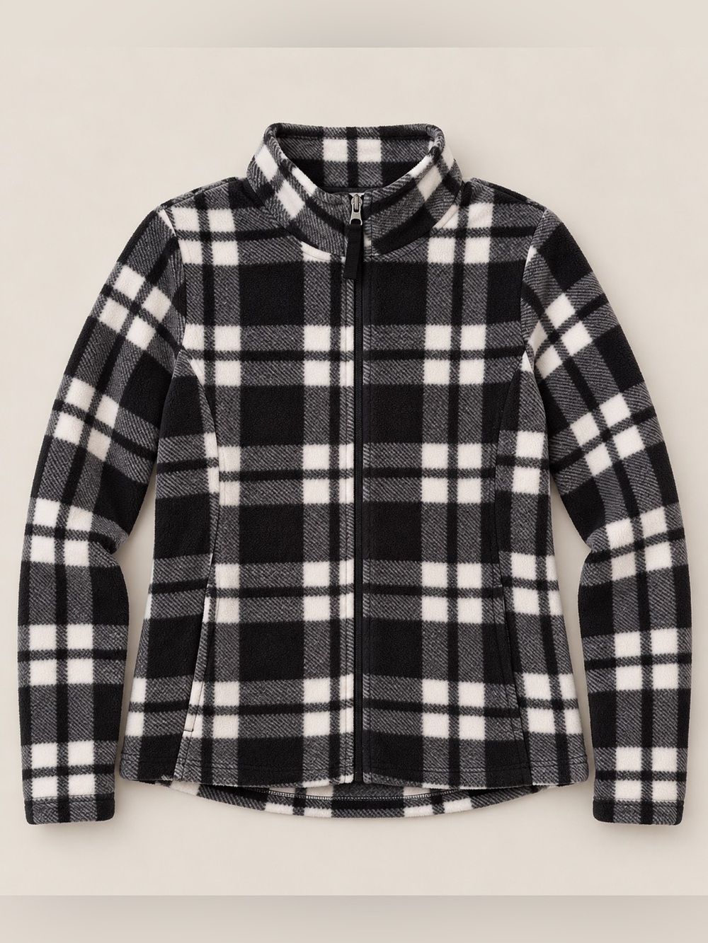 Merona Black & White Plaid Fleece Jacket - Casual Zip-Up